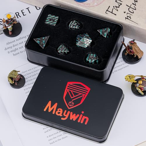 Metal Dice Set with Inlay Design, Heavy Zinc Alloy DND Dice for RPG & Tabletop Gaming - color: Black Nickel Dark Green