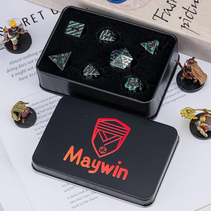 Metal Dice Set with Inlay Design, Heavy Zinc Alloy DND Dice for RPG & Tabletop Gaming - color: Black Nickel Dark Green