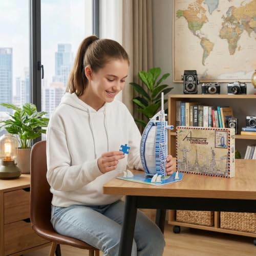 Architecture World Famous of 3D Puzzle.Build Your Own Collection of 17 Global Landmarks (Notre Dame, Colosseum) - Educational DIY Model Kit for Kids & Adults. (Burj Al Arab Jumeirah) - color: Burj Al Arab Jumeirah