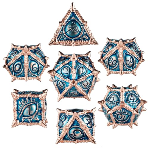 Surpass DND dice 7-Piece Set Metal dice Set Dragon Eye dice for Dungeons and Dragons Polyhedra Role Playing Game Set(Blue) - color: Blue