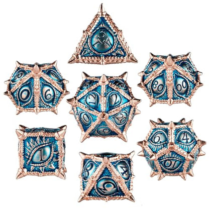 Surpass DND dice 7-Piece Set Metal dice Set Dragon Eye dice for Dungeons and Dragons Polyhedra Role Playing Game Set(Blue) - color: Blue