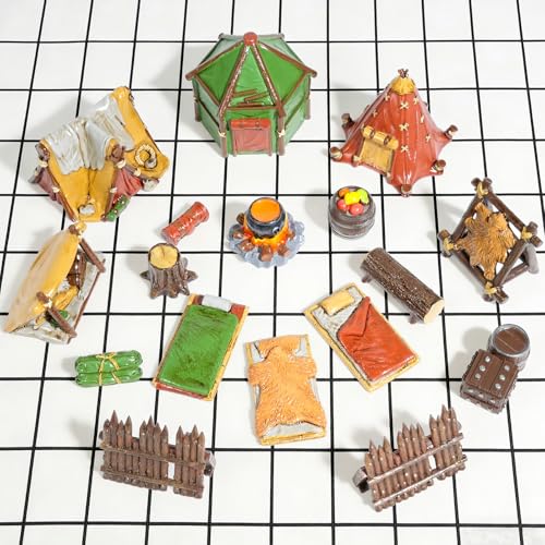 Warmtree 17 Pcs Miniature Terrain Camp Terrain Building Tabletop Wargames | 3D Printing Tabletop Miniatures Terrain, Model Kit for Scene Battle Grid Mat Accessory Diorama Supplies