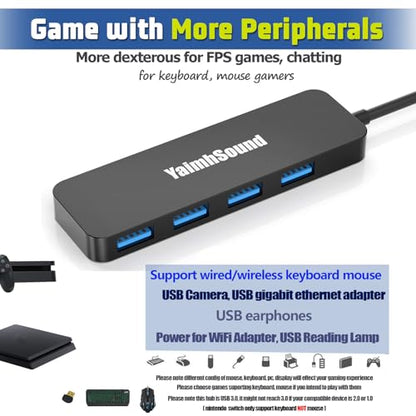 USB Splitter for Laptop, YaimhSound 4 Port USB Hub 3.0, Multi USB Expander | USB Port Extender Adapter for Keyboard,Mouse, Dell,Asus,HP,MacBook,Surface, Acer,Ps4,Xbox,Flash Drive,SSD,Printer,Camera - size: Black USB to 4 USB