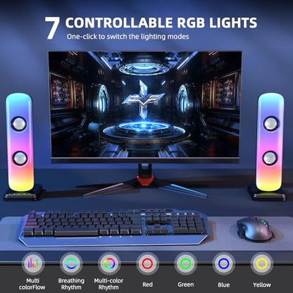 NJSJ Computer Speakers for Desktop, 20W Hi-Fi Stereo Gaming Speakers with Bluetooth & 3.5mm Aux-in Connection, Controllable RGB Lights, AC Adapter Powered PC Speakers for Laptop, Monitors, Phones, TV