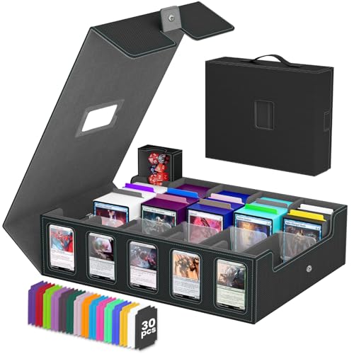 5 Row Trading Card Storage Box, Fit 4200+ Sleeveless Cards, Black & Grey | Large Capacity, Portable Handle, Include 30 Divider, 8 Supporters, 1 Dice Tray, Compatible for MTG/TCG/Magic Sports Cards - color: Black & Grey, size: 4200+