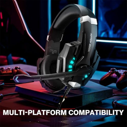 LICAEVEY Gaming Headset, Over Ear Headphone with Noise Cancellation Mic, LED Light, 40mm Drivers, 120 Adjustable Mic for PC, Laptop, Phone, Console (Black) - color: Black