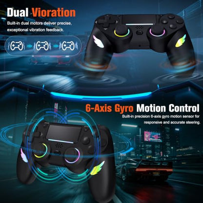CozyNius 2 Pack Light-up Wireless Controller for Ps4/Slim/Pro/PC,Remote Control with Programmable and Turbo,RGB Light,Hall Effect Joystick,Vibration,6-Axis Gyro,1000mAh Battery,USB-C Port- Black+White
