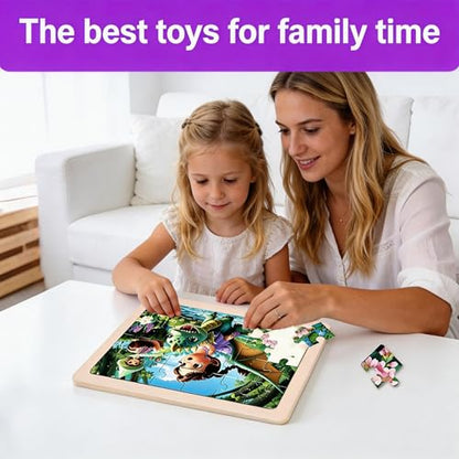 Wooden Puzzles for Kids Ages 3-5, 4 Packs Montessori Toddler Jigsaw Puzzles, Preschool Educational Toys for Children Ages 4-8, Puzzle Boards Toys for 3 4 5 6 7 8 9 Boys Girls (Animal B) - style: Princess