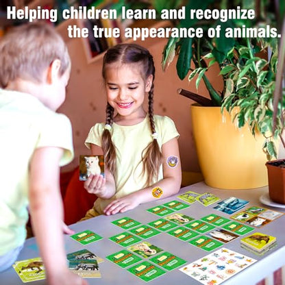 YTSQLER 100 PCS Animal Memory Matching Game | For kids Ages 4-8, toddlers 3-5, Preschool Learning Activities, Family Board Game, Animal Learning Card Game