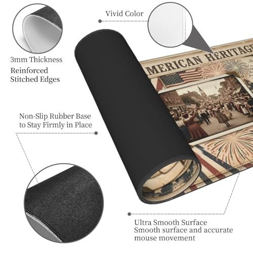 Independence Day American Flag Gaming Mouse Pad, Large Extended Desk Mat (31.5x11.8 in), Non-Slip Rubber Base Stitched Edges Mousepad - color: 11