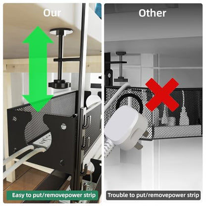 Multi-Model Under Desk Cable Management 2 Pack Metal Under Desk Wire Management Tray Clamp Mount Under Table Cord Management No Damage The Desk
