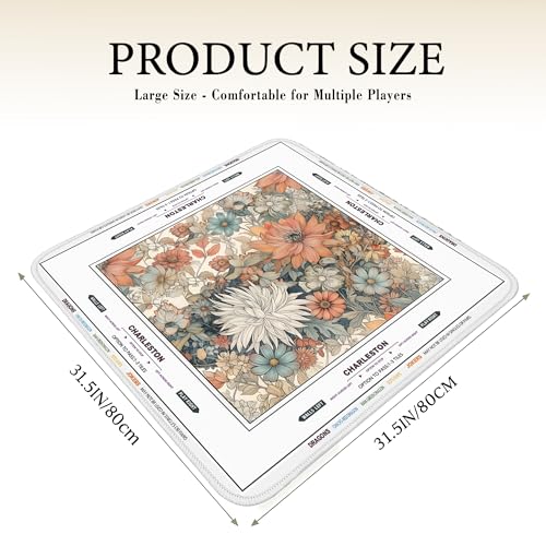 Crease-Free Mahjong Mat with Rules American Mah Jongg Mats with Portable Bag Noise Reduction Non-Slip Table Cover 31.5*31.5in Large Waterproof Neoprene Pad For Poker Board Mah Jong Game Card Mahjongg - color: Orange Dahlia