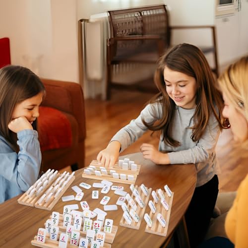 Mexican Train Dominoes Double 15, 136 Number Tiles, 8 Racks & Hub | Colorful Numbered Tiles, Wooden Racks, Center Hub, Portable Case, Great for More Players & Family Game Nights - style: Double 15 Number+8 Racks