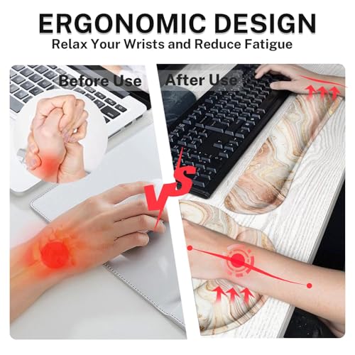 Ergonomic Mouse Pad Set with Wrist Rest, Gold Pink Marble | Abstract Non-Slip Rubber Base Wrist Cushion Support and Coasters Mousepad with Wrist Support for Computer Keyboard - color: Gold Pink Marble