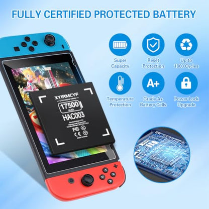 XYIRMCYF 17500mAh HAC-003 Battery, (New Upgrade) Super Capacity Battery for Nintendo Switch 2017 Game Console HAC-001 Internal with Repair Kits - color: HAC003-17500