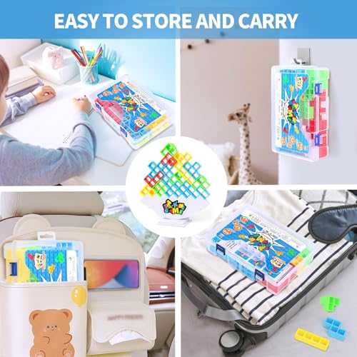 BBnote 48PCS Stack Game for Adult & Kids, Tetra Board Tower Games for Family Travel Party, 2 Players Balance Stacking Toy Attack, Team Toys Building Block - size: 48PCS-Storage Box