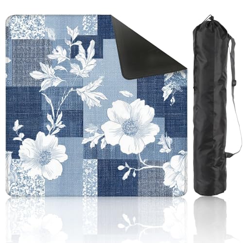 Mahjong Mat 31.5" x 31.5" Seamless Denim Patchwork Flower Non-Slip Noise Reduction Mahjong Tiles Table Cover for Dominoes Poker Card Board and Tile Games - color: Color3