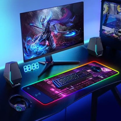RGB Gaming Wireless Charging Mouse Pad Mat, 15W 10 Light Modes LED Mousepad | ToLuLu Computer Keyboard Mouse Pad, 800x300x4MM Extended Large Desk Mat for Gaming, MacBook, Laptop, PC, Neon Purple Sign - color: Neon Purple Sign