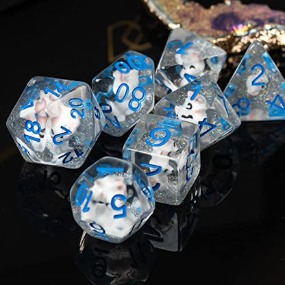 Cusdie 7-Die Dice DND, Polyhedral Dice Set Filled with Animal, for Role Playing Game D&D Dice (White Fox) - color: White Fox