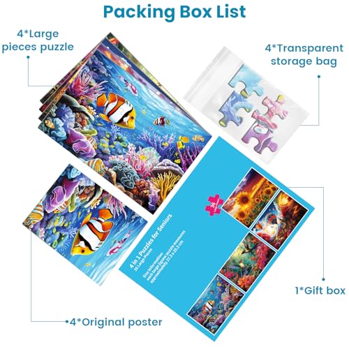4 Packs Large Piece Puzzle for Seniors - Dementia 36 Pieces Puzzles for Elderly Adults,Alzheimer Puzzles Memory Cognitive Games for Elderly Seniors with 4 Storage Bags - style: 4 Pack 36 Large Piece