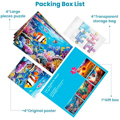 4 Packs Large Piece Puzzle for Seniors - Dementia 36 Pieces Puzzles for Elderly Adults,Alzheimer Puzzles Memory Cognitive Games for Elderly Seniors with 4 Storage Bags - style: 4 Pack 36 Large Piece