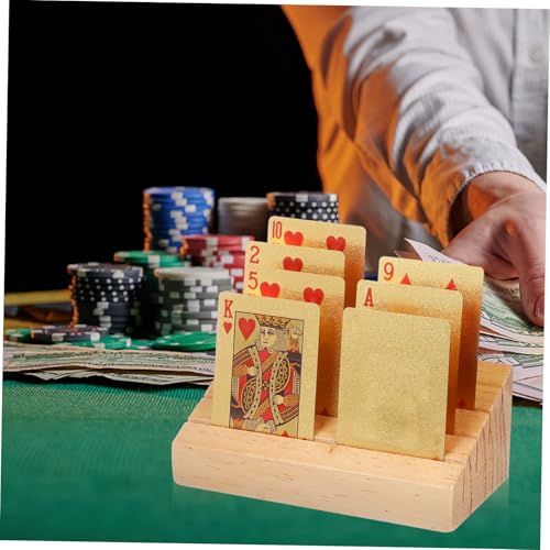Wooden Card Display Holder Sloped Playing Card Stand Nonslip Base for Easy Access and Viewing for Games and Organizing Decks Rustic Pine Construction