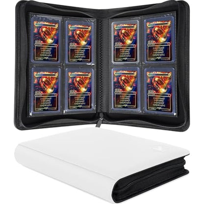 Top loader Binder, Holds 128+ Toploaders（White） | 4 Pocket Top Loader Card Storage Case, Double-Sided Pockets for trading card in 3 x 4'' Toploaders - color: Top loader Binder White