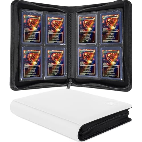Top loader Binder, Holds 128+ Toploaders（White） | 4 Pocket Top Loader Card Storage Case, Double-Sided Pockets for trading card in 3 x 4'' Toploaders - color: Top loader Binder White
