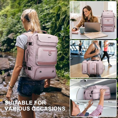 PIJUSHI Carry on Travel Backpack for Women with Shoe Compartment Fits 16“ | 3-In-1 Convertible Duffel/Shoulder Bag with USB Port, Anti-Theft Pocket for Daily, Weekend Trip, PE039 Light Purple - color: Light Purple