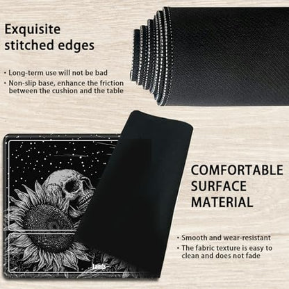 MTG Playmat with Zones, TCG Card Game Play Mat with Stitched Edges, Non-Slip Rubber Base Gaming Desk Mat, Smooth Surface 24 x 14 Inch, Dark Sunflower Skull - color: Dark Sunflower Skull, size: Zone 1