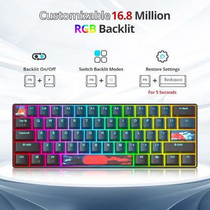 60% Mechanical Keyboard Wired Linear Red Switch RGB Backlight | 60 Percent 61-keys Compact Layout Gaming Keyboard TKL Ultra-Compact Mini RGB Backlit - color: 61 Monster/Red Switch