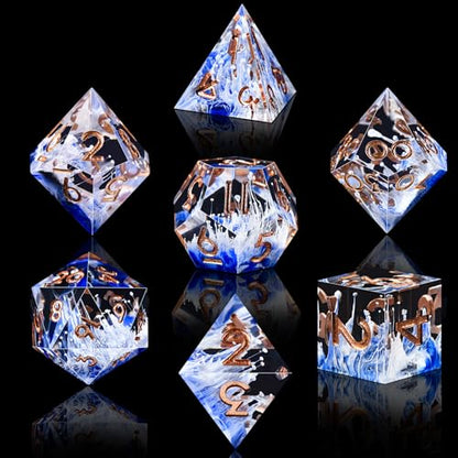 AUSTOR 7-Die DND Dice Set Sharp Edge Resin Dice Handmade Polyhedral Dice for Dungeons and Dragons RPG MTG Table Games（Wave Blue - color: Wave Blue