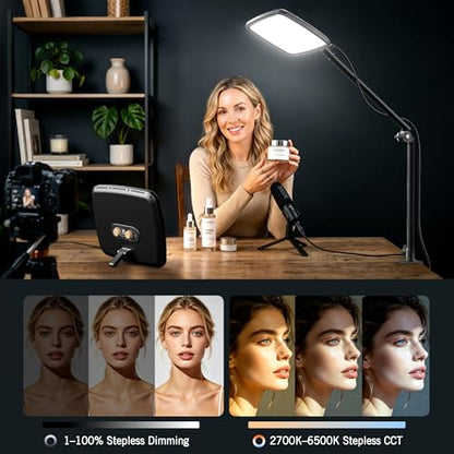 NiceVeedi 14" Soft Streaming Light, Dimmable Desk Ring Light with Clamp, 2700K-6500K/CRI97+/Flexible Arm/Modular Design/Remote, Key Light for Podcast/Home Office/YouTube/TikTok/Makeup/Video Calls