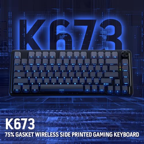 Redragon K673 PRO Wireless 81-Key RGB Gasket Gaming Keyboard, Scroll Knob | Multi-Function Control Wheel, 0-Delay Tri-Mode, Cushioned 5-Layer Noise Dampening for Creamy Thocky Sound, Compact 80% Size - color: Concrete Jungle, size: 81 Keys + No LCD Screen
