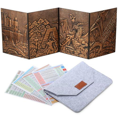 DNDND DM Screen 3D Faux-Leather Embossed Dragon with Four-Panel Pockets, DND Master Screen with Gorgeous Gift Flet Case for D&D Dungeons and Dragon Tabletop Game (Copper) - color: Copper