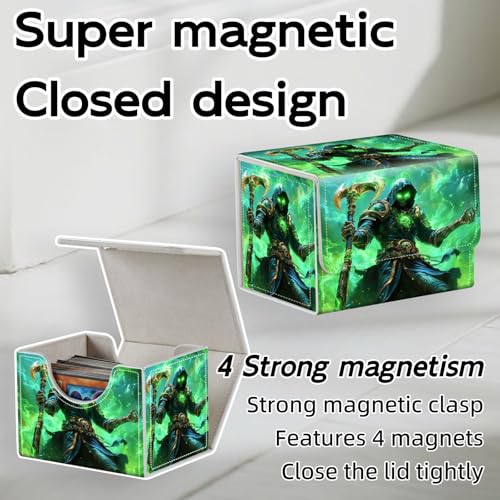 Trading Card Storage Box, Holds 100+ for MTG Cards, Premium PU Leather with Magnetic Closure, Skeleton With Green Glow Durable Deck Box for Magic the Gathering, Trading Card Games - color: Skeleton With Green Glow