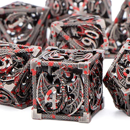 KERWELLSI Hollow DND Dice Set D&D with Gifts Box, 7pcs Polyhedral Metal D and D Dice for Role Playing Game, Dungeon Dragon Dice D20 D12 D10 D8 D6 D4 (Blood) - color: Blood