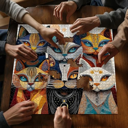 Cat Puzzles for Adults 1000 Pieces, PICKFORU Abstract Cat Jigsaw Puzzle, Animal Funny Kitty Challenge Puzzle Kitten