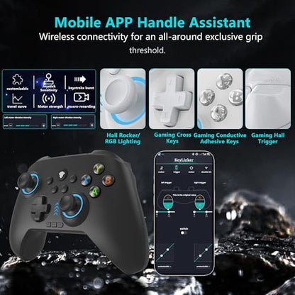 YUYIU Wireless Gaming Controller for PC, Switch, Steam Deck, Android, iOS | Bluetooth Controller with Hall Effect Joystick/RGB/1000Hz/Turbo/Macro/800mAh Battery/6-Axis Gyro/Vibration (Black) - color: BLACK