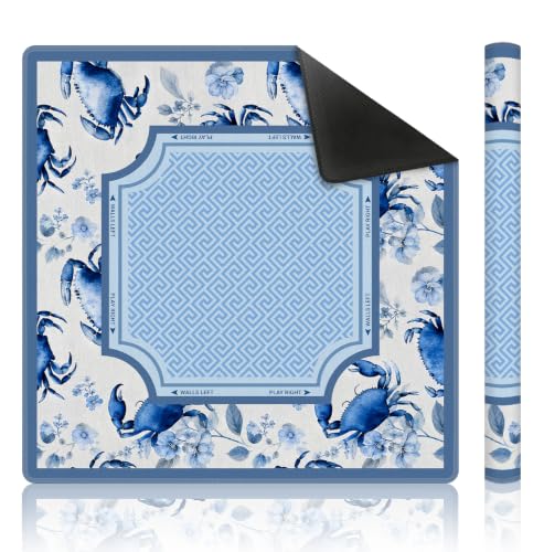 Blue Crab Floral Beach Mahjong Mat 31.5 x 31.5 Inch, Coastal Ocean Crab Non-Slip Noise Reduction Mahjong Table Mat for American Mah Jong Poker Card Board Games Dominoes - color: Blue Crab Floral