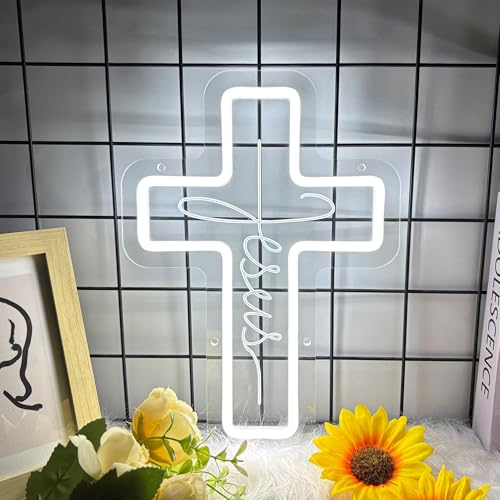 Cross Neon Signs, Jesus LED Signs Wall Decor for Bedroom Living Room Weddings, Dimmable Light Sign for Home Decor, Religious Events, Christmas Easter Celebrations Gifts - color: Cross