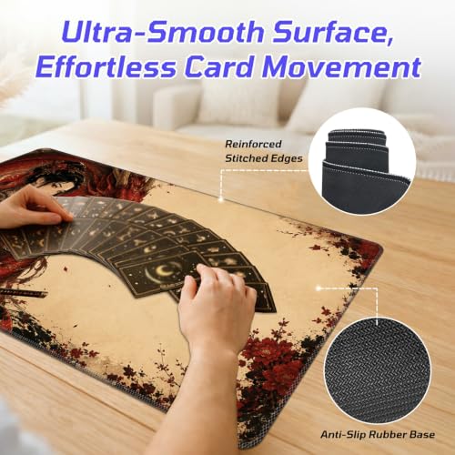 Red Dragon Woman MTG Playmat, Card Game Play Mat with Stitched Edges, Smooth Surface Board Game Trading Card Mat, Non-Slip Rubber Base Large Gaming Mouse Pad 24 x 14 Inch - color: Red Dragon Woman