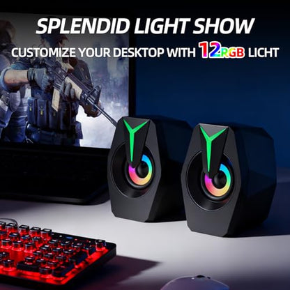 RGB Gaming Computer Speakers,USB Powered PC Sound Bar with Inline Remote Control & Dynamic Lighting for Desktop, Laptop, Monitor (Black) - color: K8