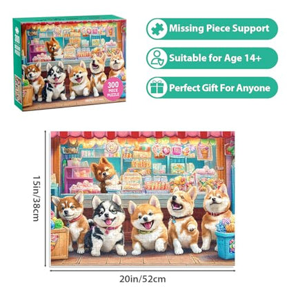 300 Piece Puzzles for Adults, Cute Dogs Jigsaw Puzzle for Adults Kids Seniors, Recycled Cardboard XLarge Piece Puzzle 300 Piece, Challenging Game Family Activity Great Gift for Friends 20.5 * 15 in - style: Dogs