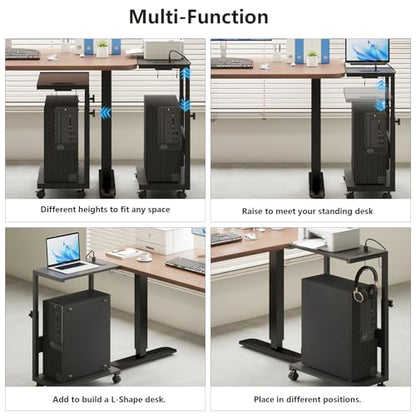 CPU Tower Stand, Rolling Holder with LED Strip & Charging Station | Mobile Rolling CPU Holder,Height Adjustable PC Tower Stand with Charging Station for Office Home Black - color: Black, size: 19.29'' × 11.42'