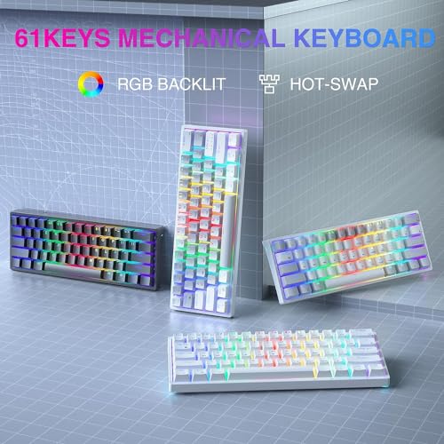 AULA 60 Percent White Mechanical Gaming Keyboard, 29 RGB Backlit Custom Hot Swappable Keyboards, Red Switch 60% Mini Small Wired Compact Design for PC/Mac/Laptop/Wins(Wired Version)