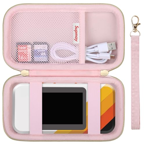 Supmay Hard Travel Case for My Arcade Atari Pocket Player Pro, Portable Video Game System Handheld Game Protection Case with Mesh Pocket for Batteries and USB-C Cable, Pink - color: Pink Star