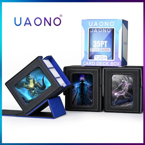 UAONO Card Deck Box for MTG Commander, Fits 100 Double-Sleeved Cards | Independent Commander Display, Magnetic Deck Case for Magic the Gathering TCG, 2 Dividers & 1 Top Loader (Black/Blue) - color: A-Black&Blue