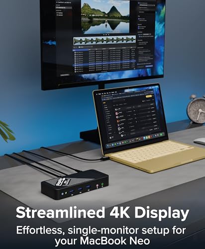 Plugable USB-C Dock with 4K HDMI and 60W Charging, Compatible with MacBook Neo, Thunderbolt 3/4, USB4, and USB-C macOS, Windows, and Chromebook, 1Gbps Ethernet, 3X USB 3.0, 2X USB 2.0, Driverless