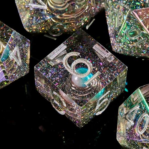 FugaCity Dice Set,Handmade Sharp Edge 7 Piece Resin Dice-Dungeon&Dragons Polyhedral Dice Set, D&D Dice Set with Gift Dice Case for RPG MTG Table Games - color: A-mini Planet